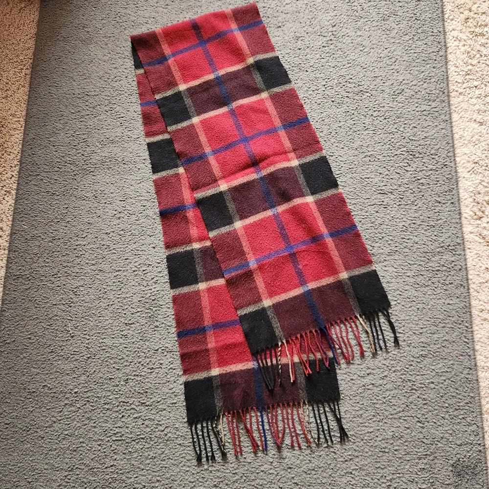 Hand Tailored Mens Scarf Black Red Check 100% Cashmere